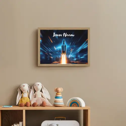 Raket - Ruimte - Blauw - Licht Light Box met batterij (Wandlamp kind) middel -sfeer2_kind