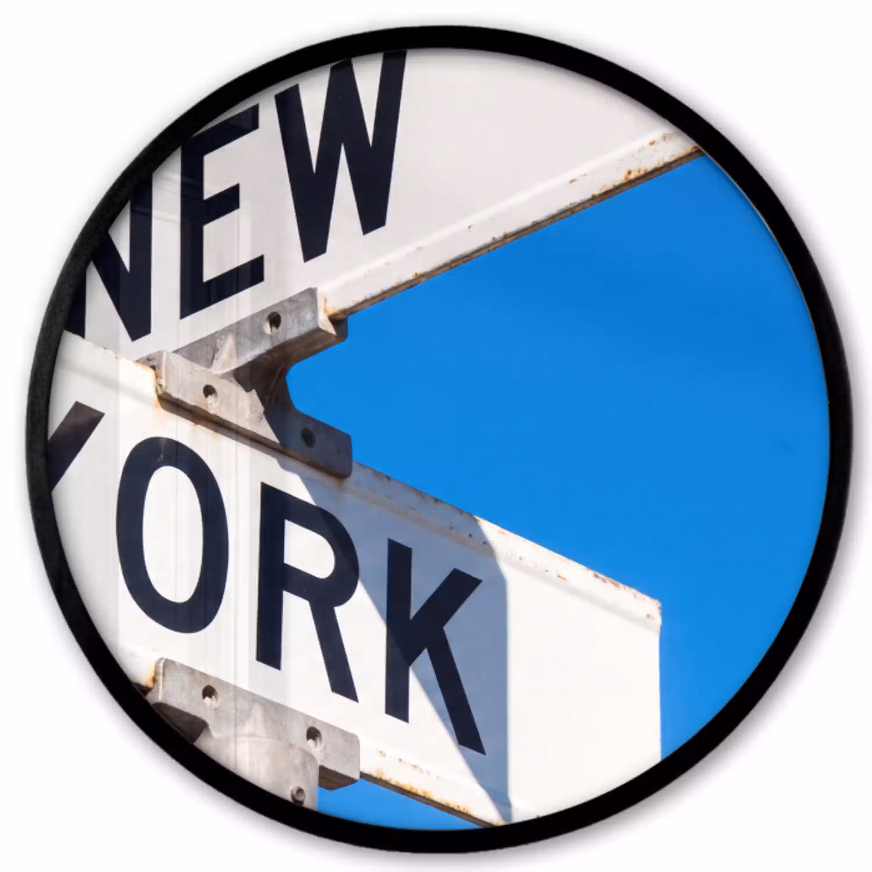 New York - Straatbord - Stad - Urban - Blauw Fotolijst rond zonder passe partout klein -3d