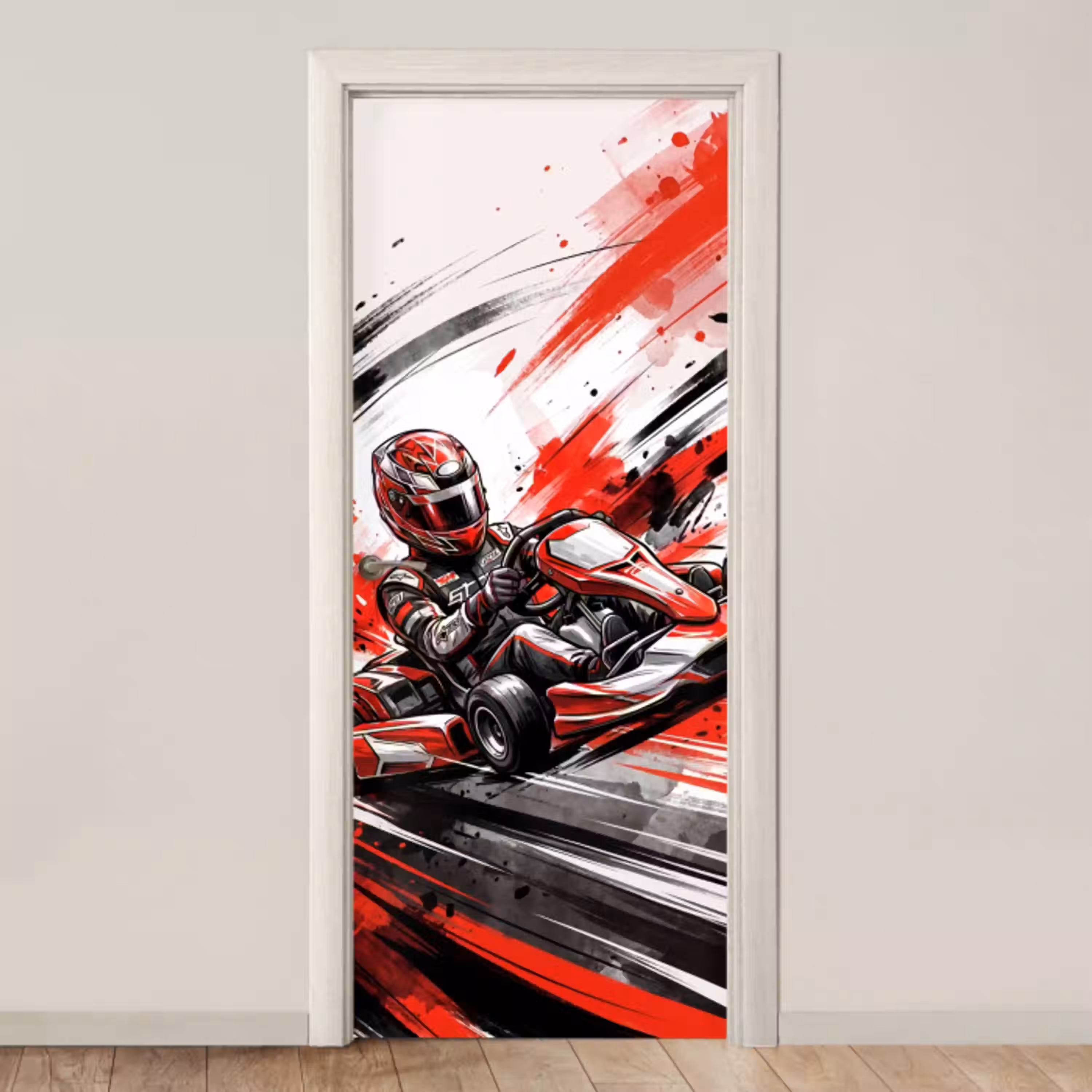 Kart - Coureur - Snelheid - Rood deurposter klein -3d_beige