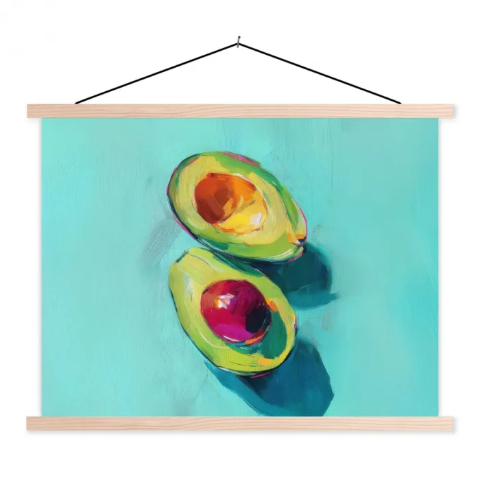 Avocado - Groen - Pit - Schaduw textielposter latten blank klein -3d
