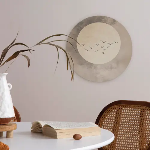 Vogel - Beige - Japandi Akoestische PET Vilt - Rond klein -sfeer3