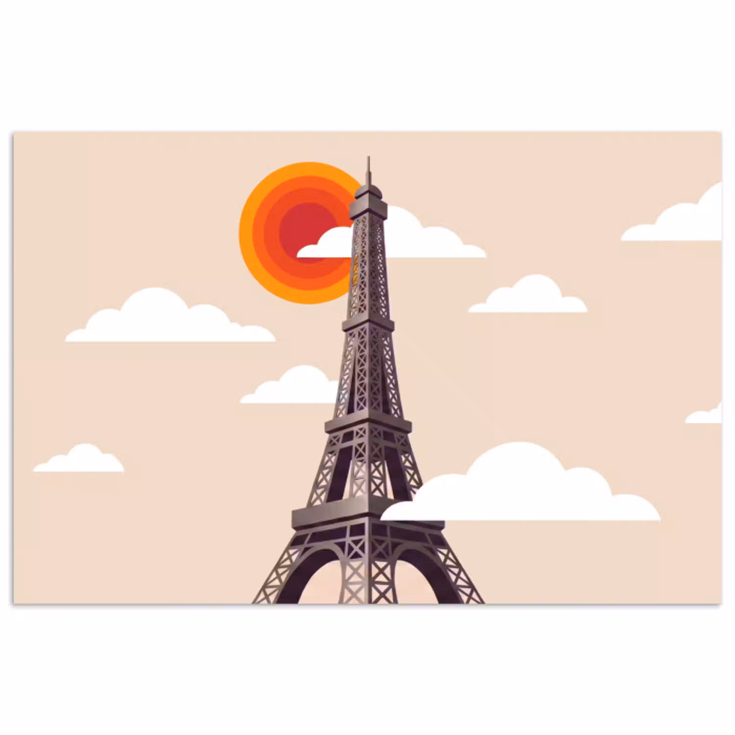 Eiffeltoren - Zon - Architectuur - Abstract - Beige poster papier klein -3d