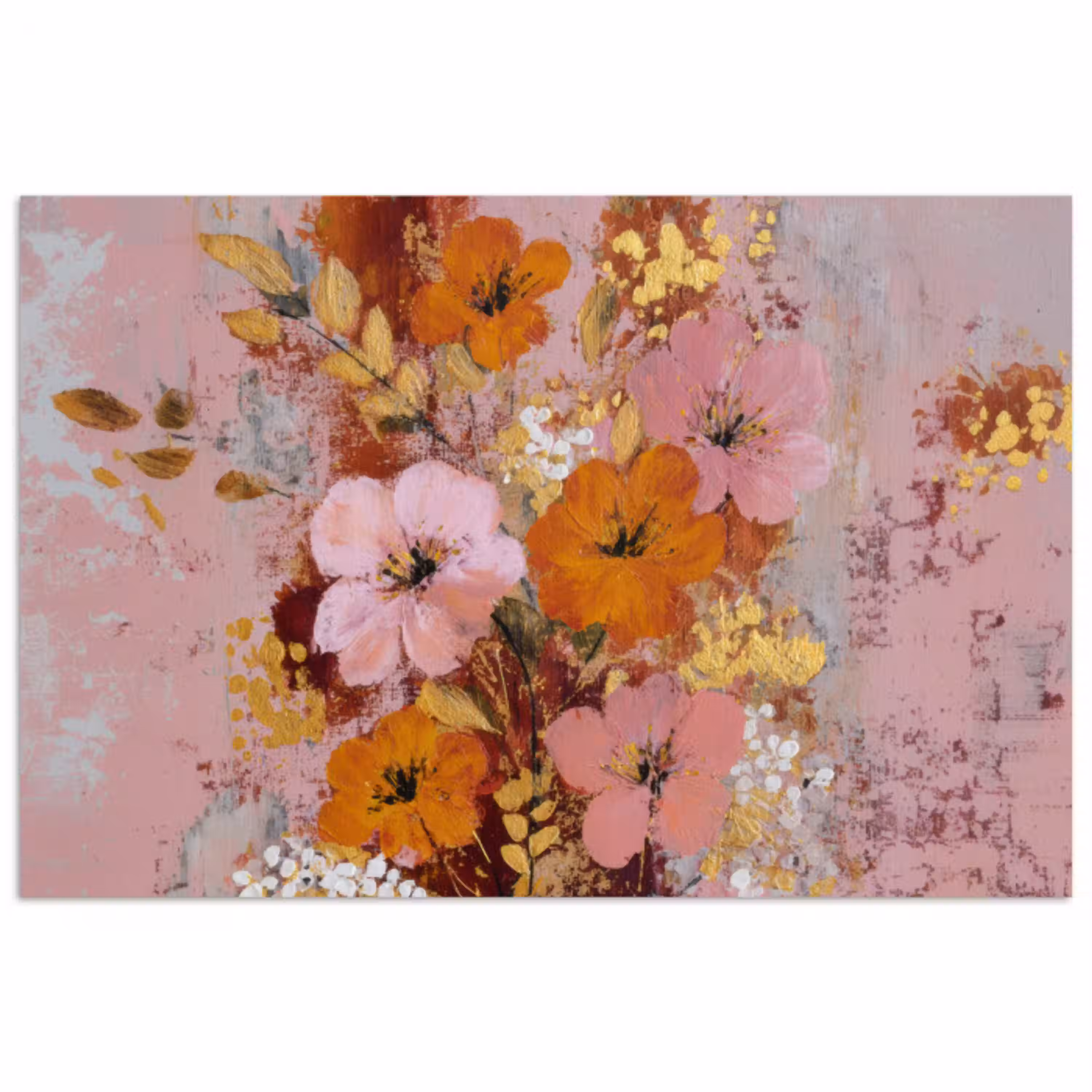 Schilderij - Bloemen - Rustiek - Roze poster papier klein -3d