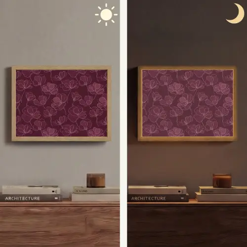 Bloemen - Patroon - Bordeauxrood Light Box met batterij (Wandlamp) middel 907 -sfeer3