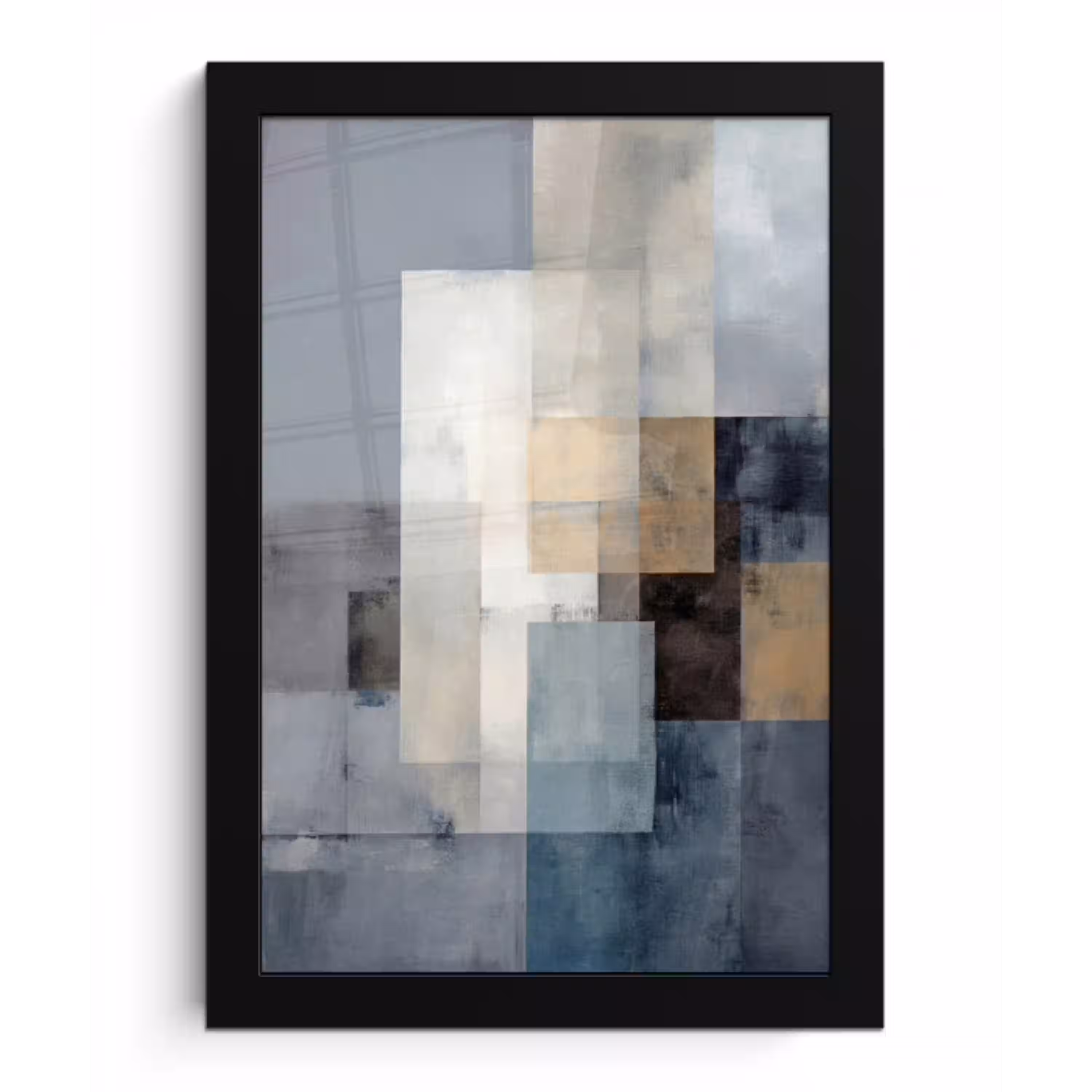 Rechthoeken - Abstract - Blauw fotolijst zwart zonder passe partout klein -3d