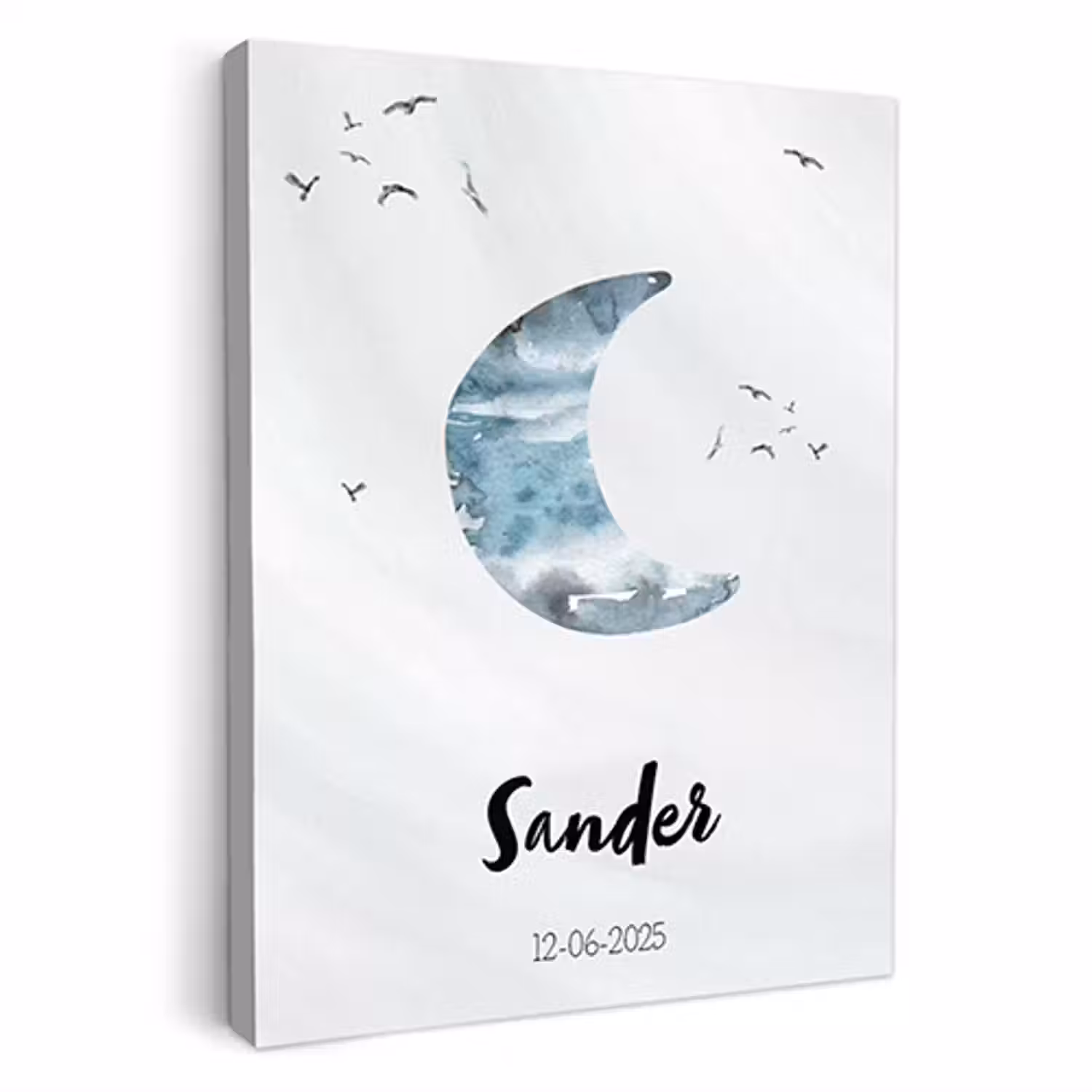 Geboorte poster maan blauw op canvas