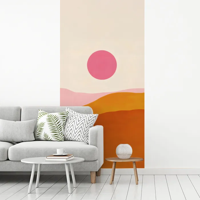 Zon - Heuvels - Abstract - Roze fotobehang vinyl groot -woonkamer
