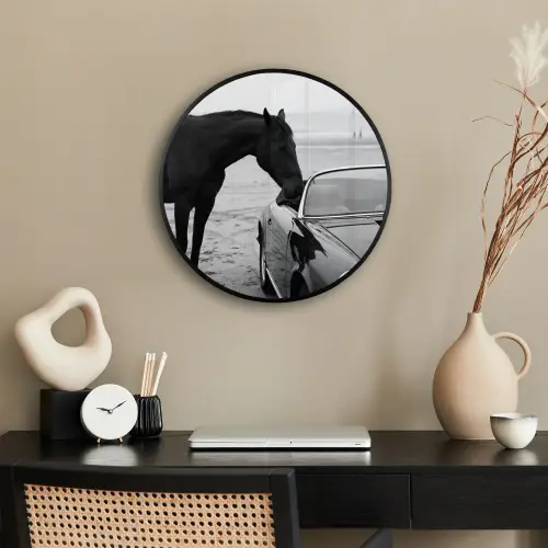 Paard - Auto - Zwart - Wit Fotolijst rond zonder passe partout klein -sfeer1