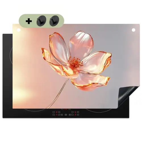 Glazen - Bloem - Roze Inductie beschemer met haakjes klein -3d