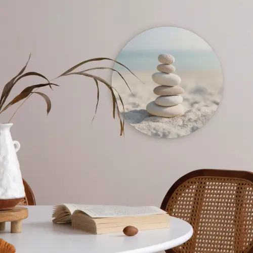 Stenen - Stapel - Zand - Zee Akoestische PET Vilt - Rond klein -sfeer3