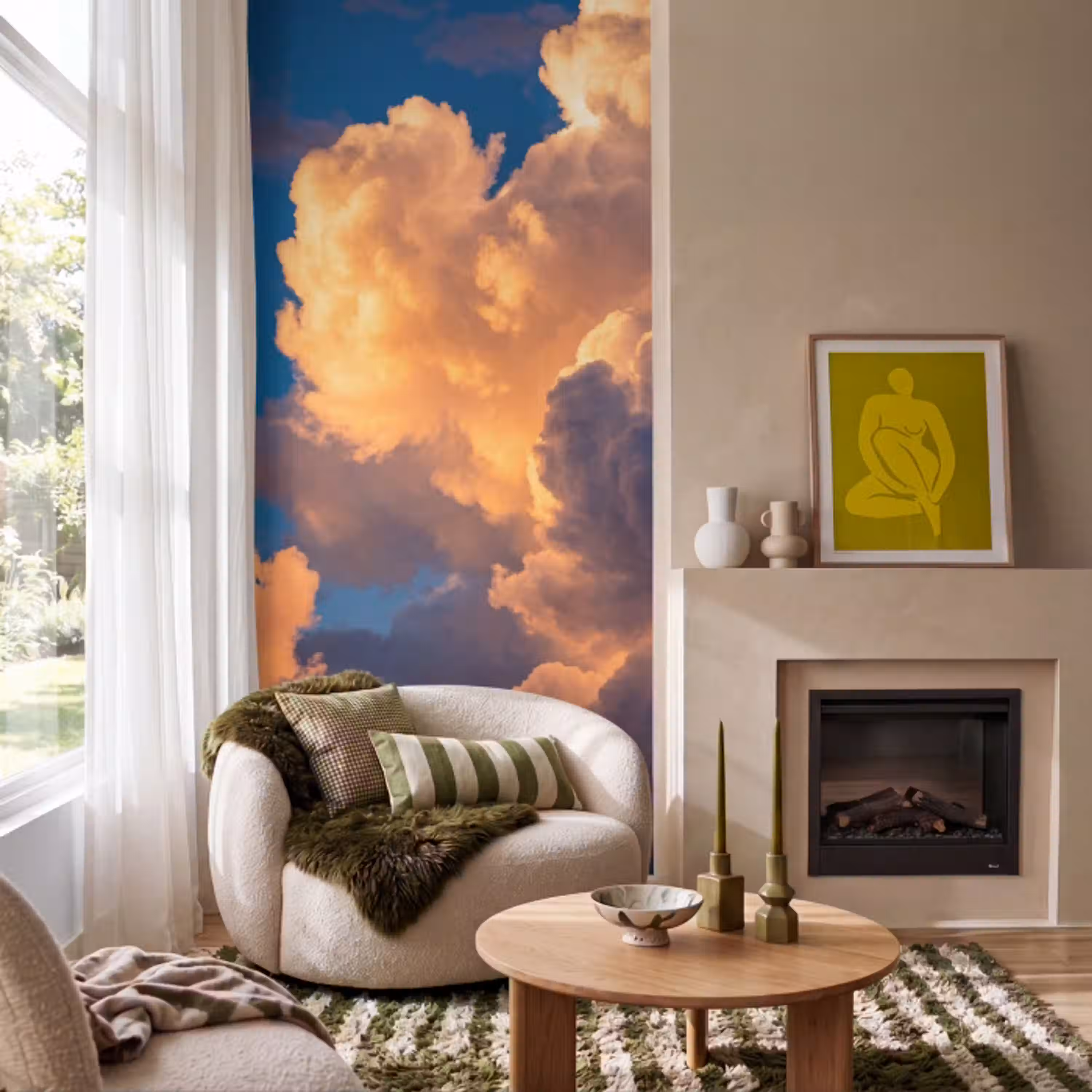 Wolken - Zonsondergang - Natuur - Oranje - Blauw Behang Vlies klein -sfeer2