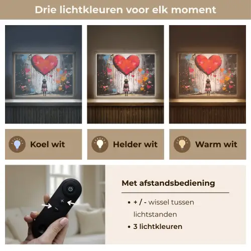 Meisje - Hart - Graffiti - Kunst - Kleuren - Rood Light Box met batterij (Wandlamp) middel -USP_lichtkleurNL