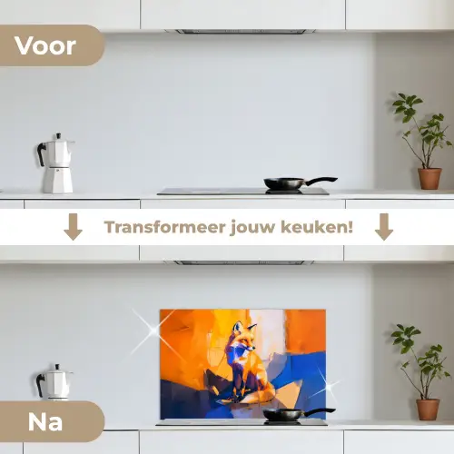 Vos - Oranje - Vormen - Abstract keuken achterwand spatscherm klein -voor_na_NL