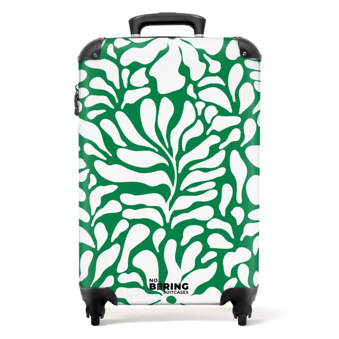 Abstract - Groen/Wit Bloemenpatroon NBS - Handbagage koffer - Kinderen Unisex middel -productfoto_recht