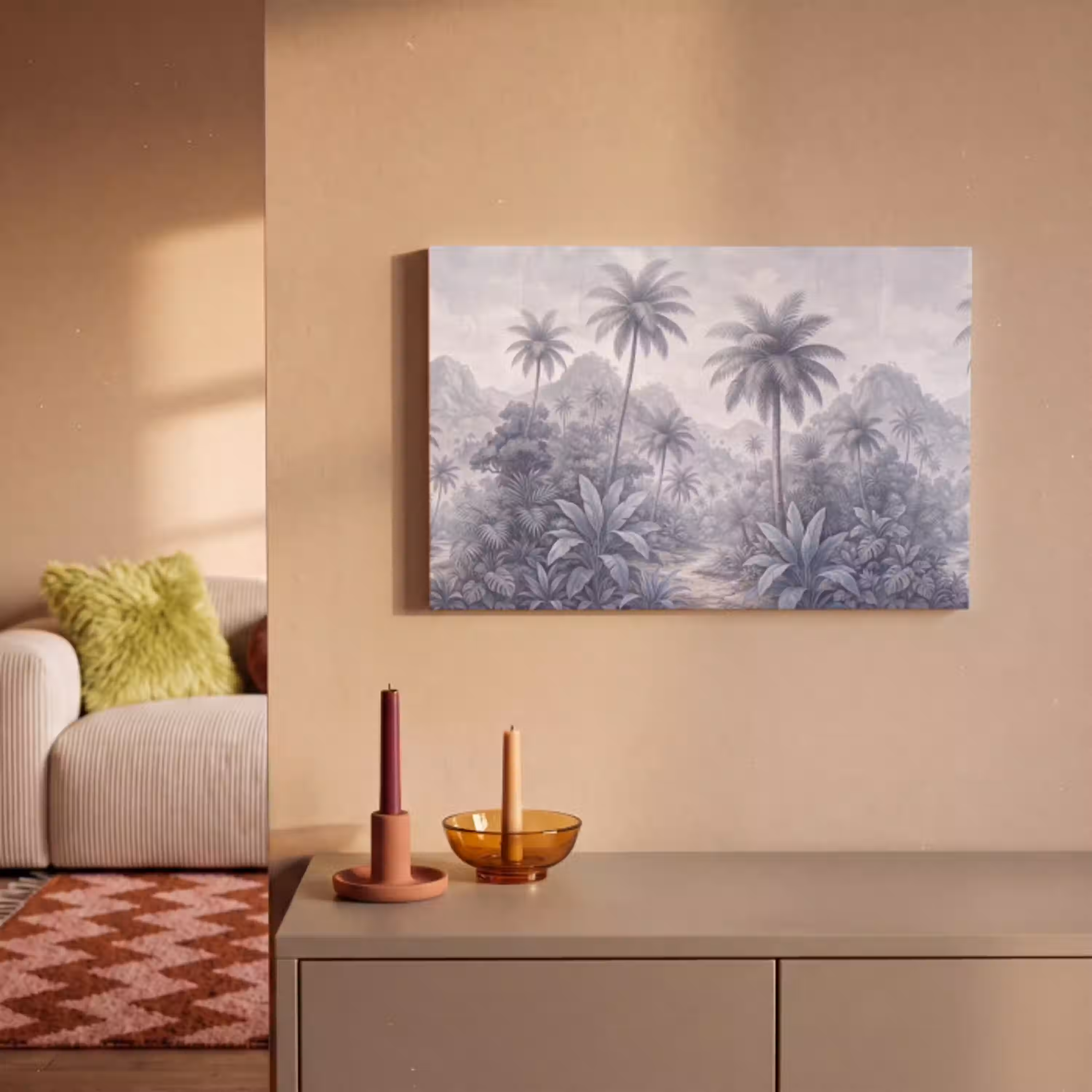 Natuur - Boom - Tropisch - Landschap - Blauw canvas 2cm klein -sfeer1