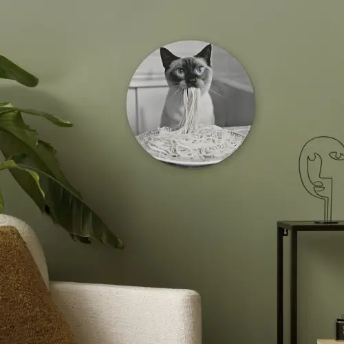 Kat - Siamees - Zwart Wit - Schattig - Dieren Akoestische PET Vilt - Rond klein -sfeer2