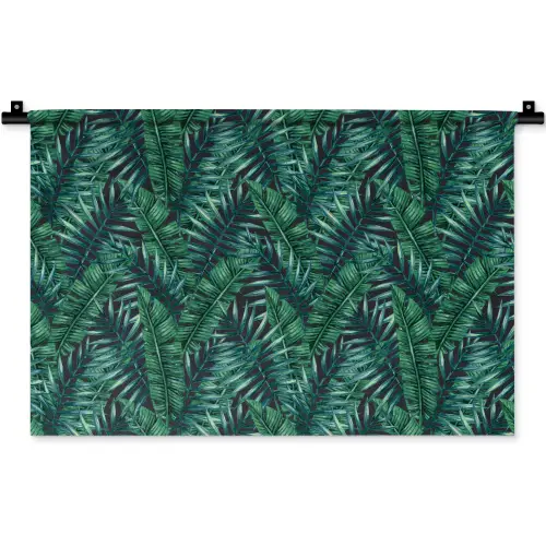 Palmbladeren - Blauw - Tint - Zwart Wandkleed katoen klein 269 -zz3d