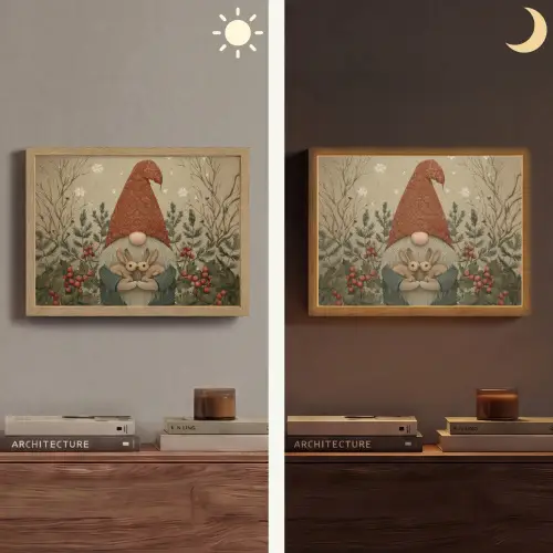 Kerstgnome - Konijntjes - Kleurrijk Light Box met batterij (Wandlamp) middel -sfeer3