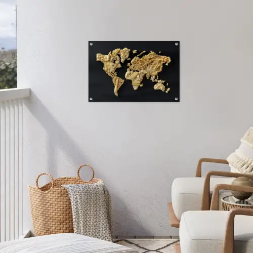 Wereldkaart - Pasta - Zwart tuinposter los doek klein -sfeer8
