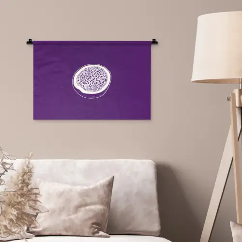Passievrucht - Zaadjes - Paars - Minimalistisch Wandkleed katoen klein -sfeer4