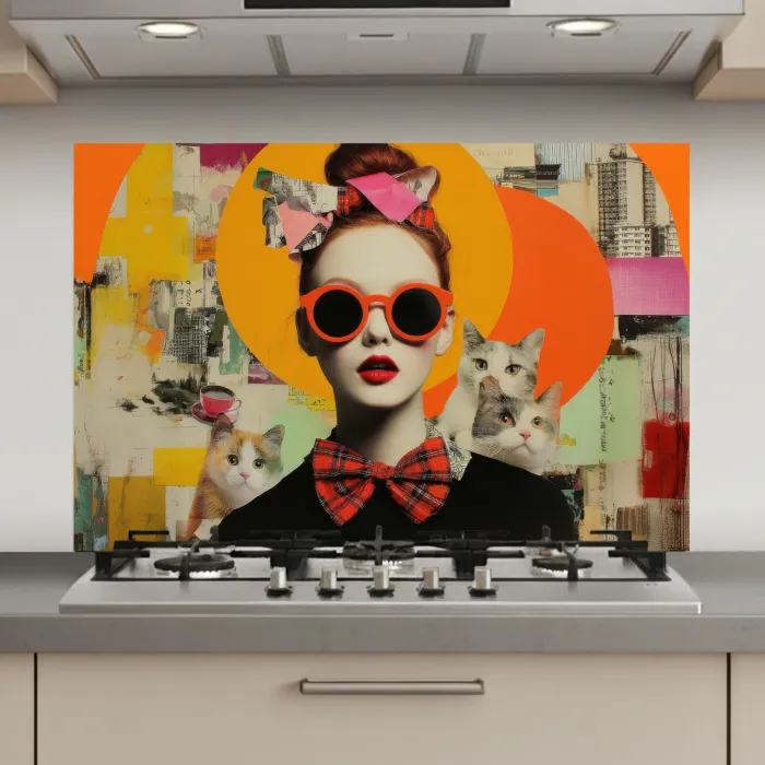 Vrouw - Bril - Strik - Retro keuken achterwand spatscherm klein -3d_website