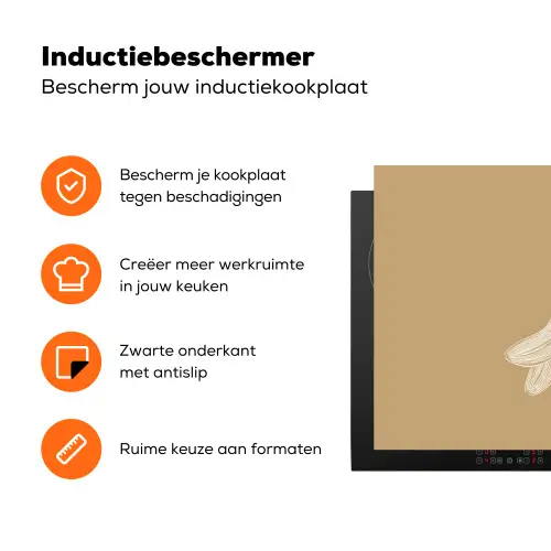 Bananen - Beige - Lijntekening - Minimalistisch Inductie beschermer vinyl 3mm klein -zzzzzzz-td-ups