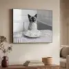 Kat - Siamees - Zwart Wit - Schattig - Dieren Textielframe zwart klein -sfeer3