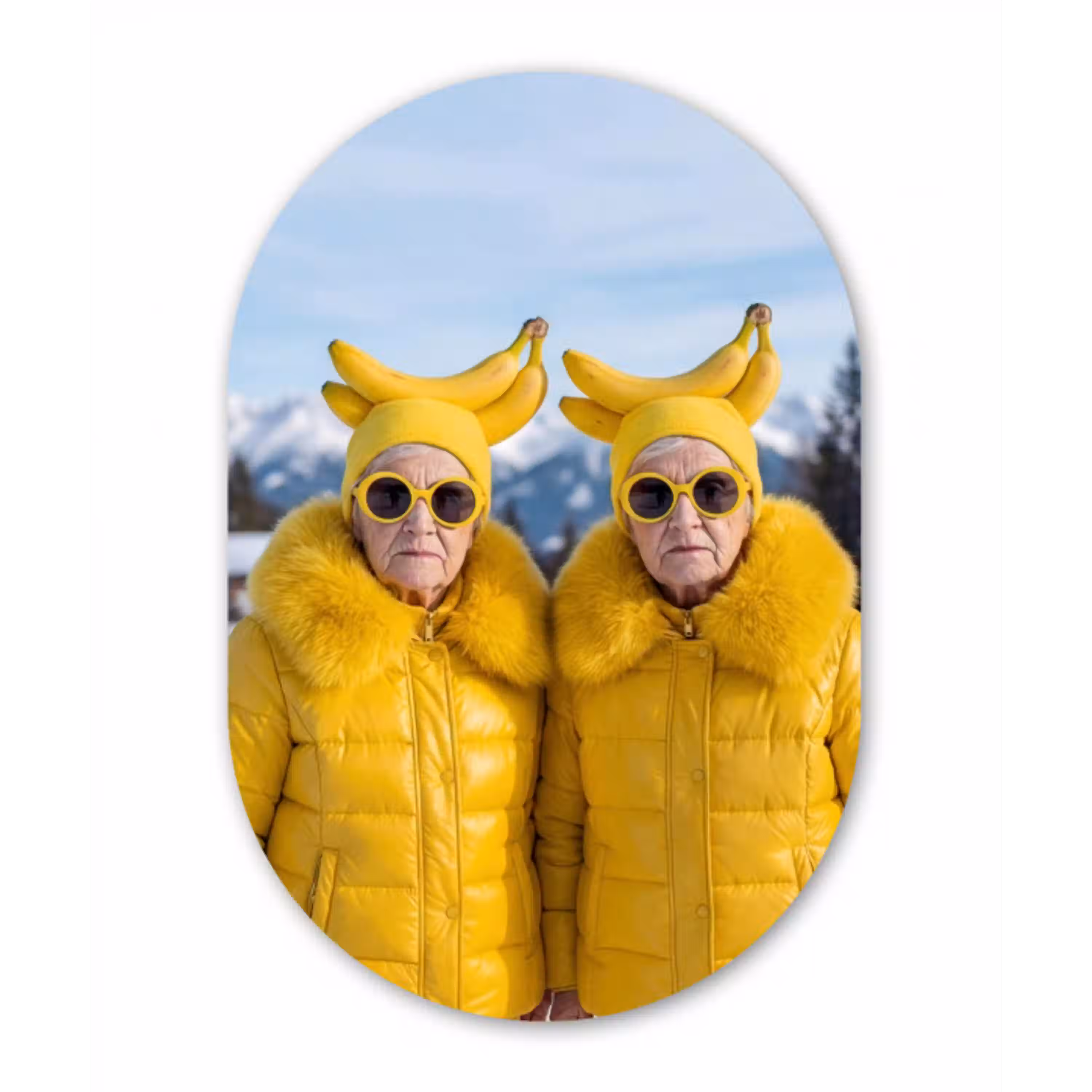 Vrouwen - Bananen - Geel Wandcirkel Ovaal Aluminium middel -3d
