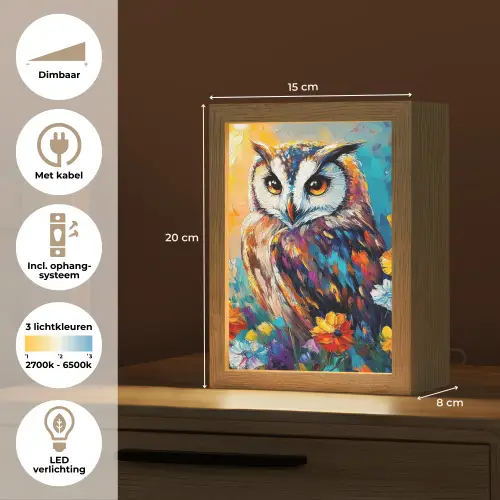 Uil - Bloemen - Kunst - Zonsondergang Light Box met kabel (Tafellamp) klein -USP_NL