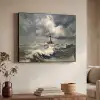 Vuurtoren - Golven - Storm Textielframe zwart klein -sfeer3