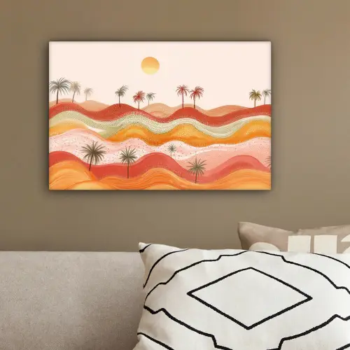 Abstract landschap - Palmbomen - Kleurrijk canvas 2cm klein -sfeer3