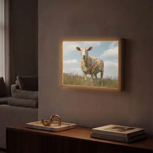 Schaap - Bloemen - Weide Light Box met batterij (Wandlamp) middel -sfeer1