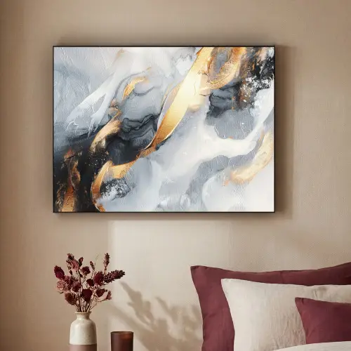 Abstract - Goud - Verf - Aesthetic - Art Textielframe - compleet frame klein -sfeer1