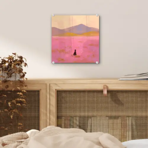 Bloemenweide - Heuvels - Silhouet - Roze plexiglas 5mm klein -sfeer4