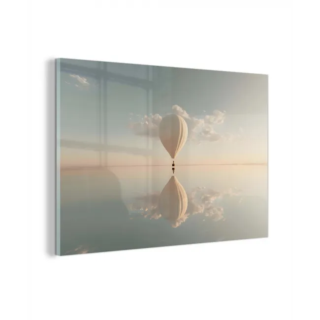Glas schilderij - Luchtballon - Wolken - Water - Blauw