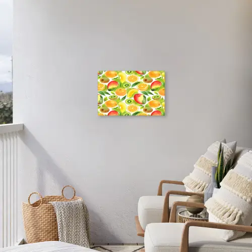 Kiwi - Sinasappel - Mango - Perzik Tuinposter op houten frame 2 cm dik klein 845 -sfeer1