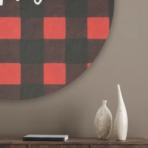 Geruit - Rood - Tekst - Christmas Akoestische PET Vilt - Rond klein -sfeer5_closeup