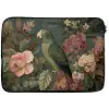 Groene papegaai - Kleurrijke bloemen - Donkere achtergrond laptophoes neopreen klein -zkaufland3dotto