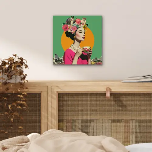 Retro - Vrouw - Stad - Zon aluminium wit klein -sfeer3
