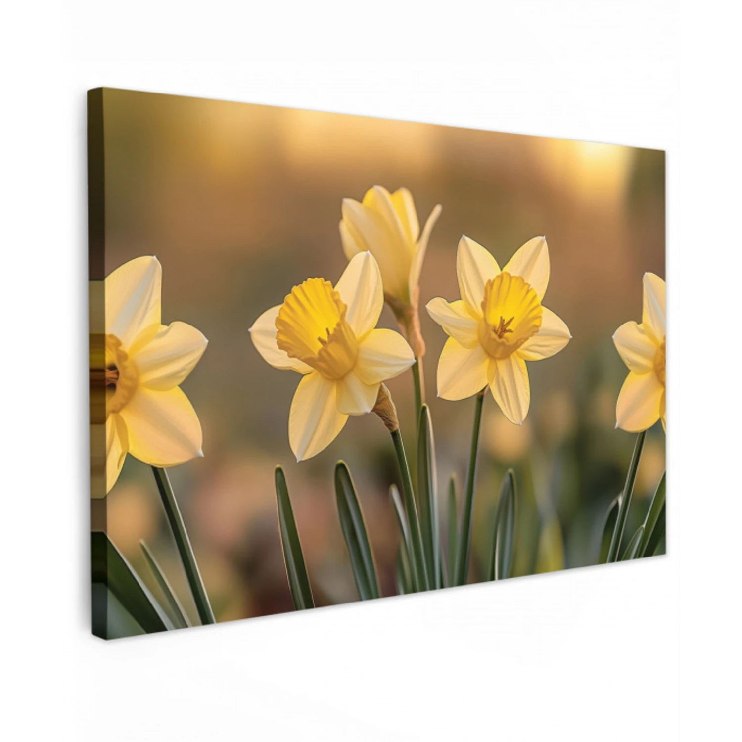 Bloemen - Geel - Wazig Tuinposter op houten frame 2 cm dik klein -3d