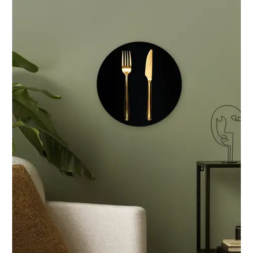 Bestek - Goud - Mes - Vork Wandcirkel plexiglas klein -sfeer3