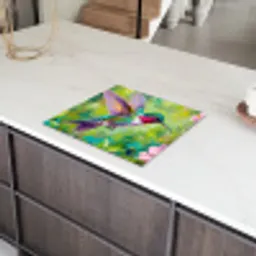 Kolibrie - Bloemen - Natuur - Kleurrijk Inductie beschermer vinyl 3mm middel -sfeer8