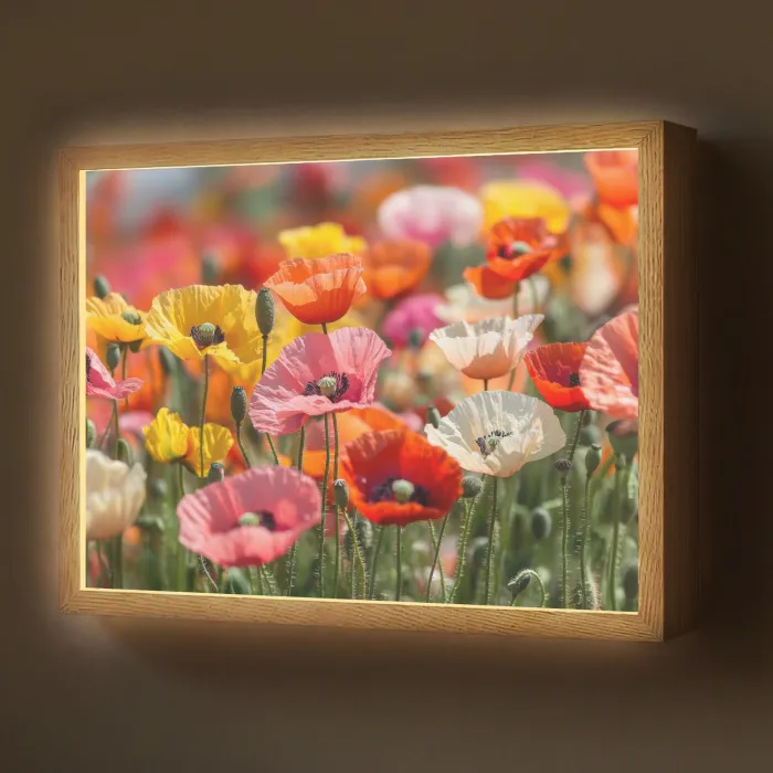 Bloemenveld - Klaprozen - Kleurrijk Light Box met batterij (Wandlamp) middel -z3d_website