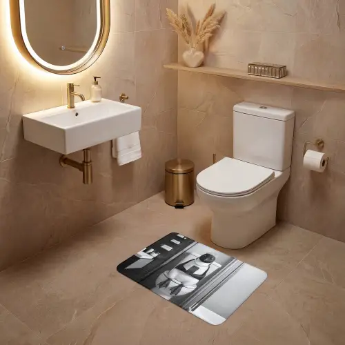Pinguïn - Telefoon - Toilet - Zwart - Wit WCmat klein -sfeer3