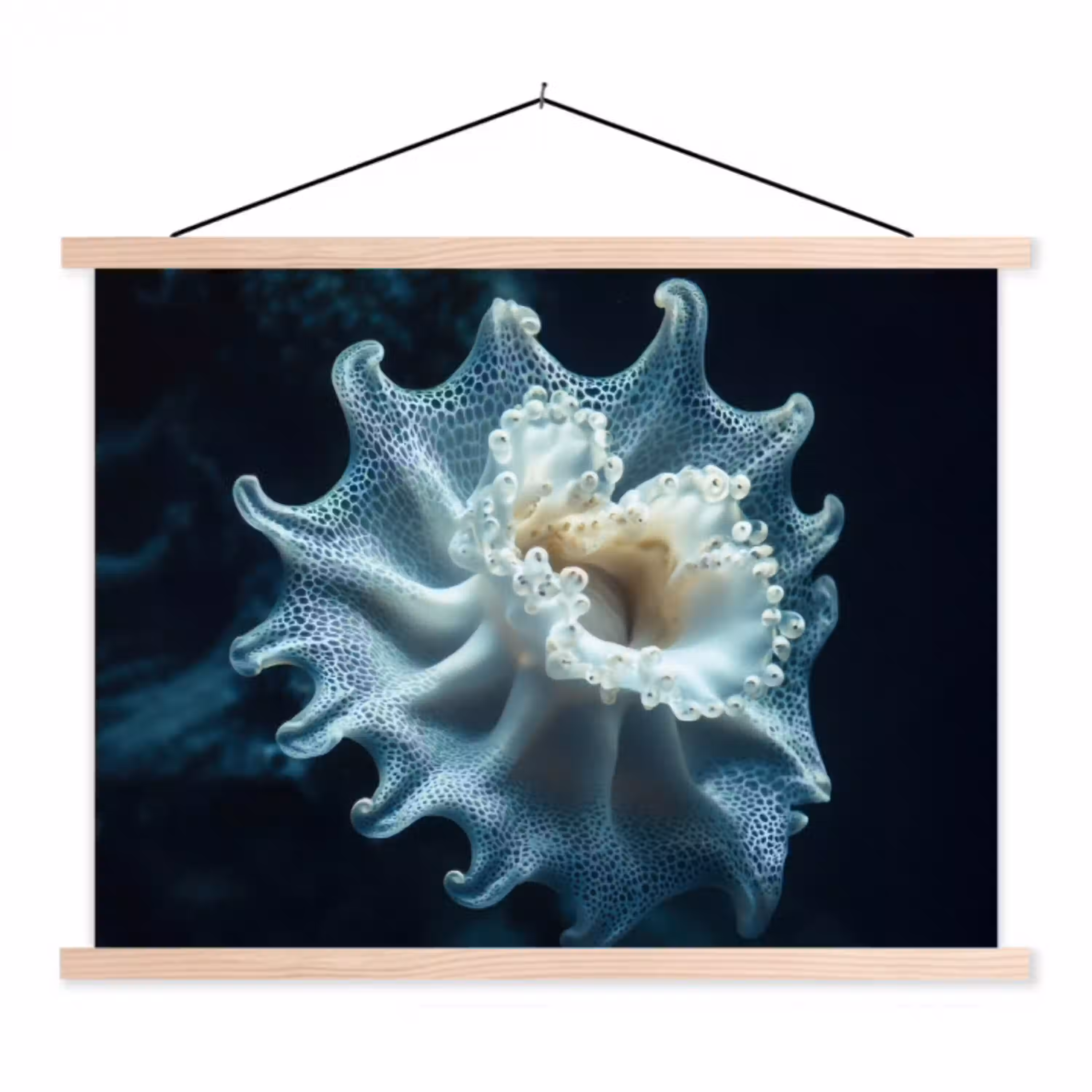 Zeewezen - Wit - Golven - Water textielposter latten blank klein -3d