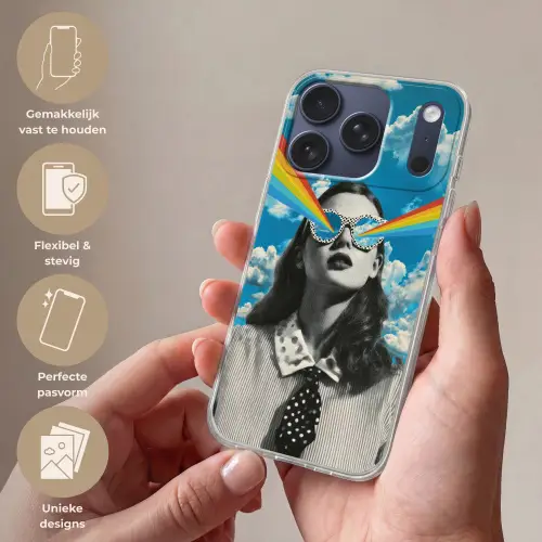 Vrouw - Bril - Regenboog - Wolken Telefoonhoesje iPhone 17 Pro klein -sfeer3_NL