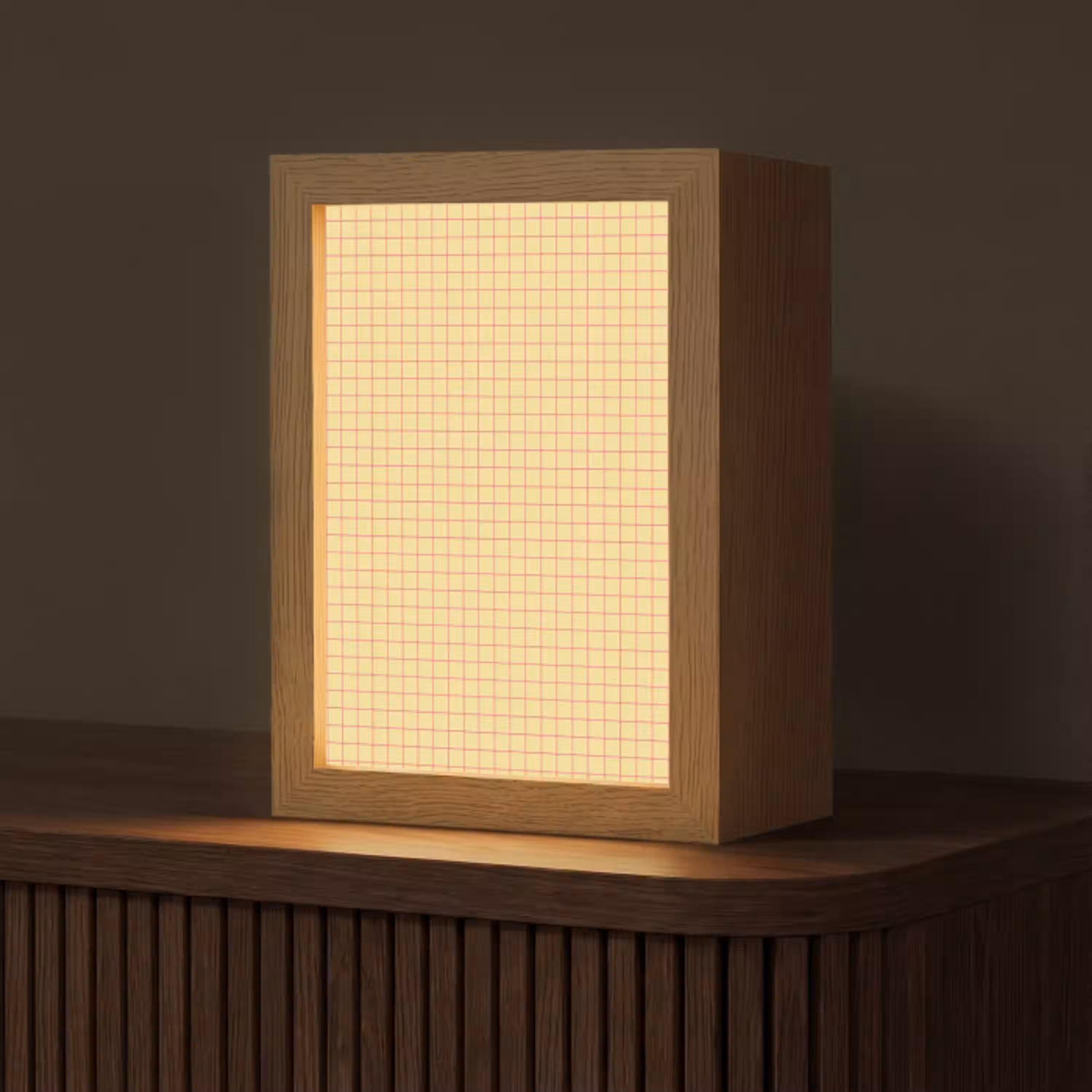 Ruitjes - Grid - Minimalistisch - Geel - Roze Light Box met kabel (Tafellamp) klein 925 -z3d_website