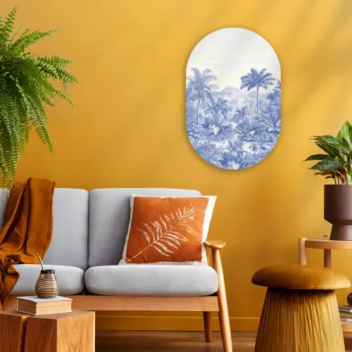 Tropisch - Jungle - Blauw Wandcirkel Ovaal Forex klein -sfeer4
