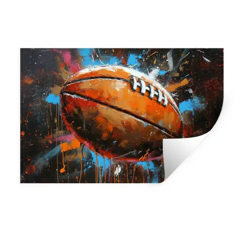 Graffiti - Rugby - Kleurrijk - Rugbybal Muursticker klein -3d
