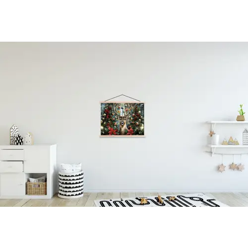 Kerstfeest - Dennenbos - Rood textielposter latten blank klein -kinderkamer